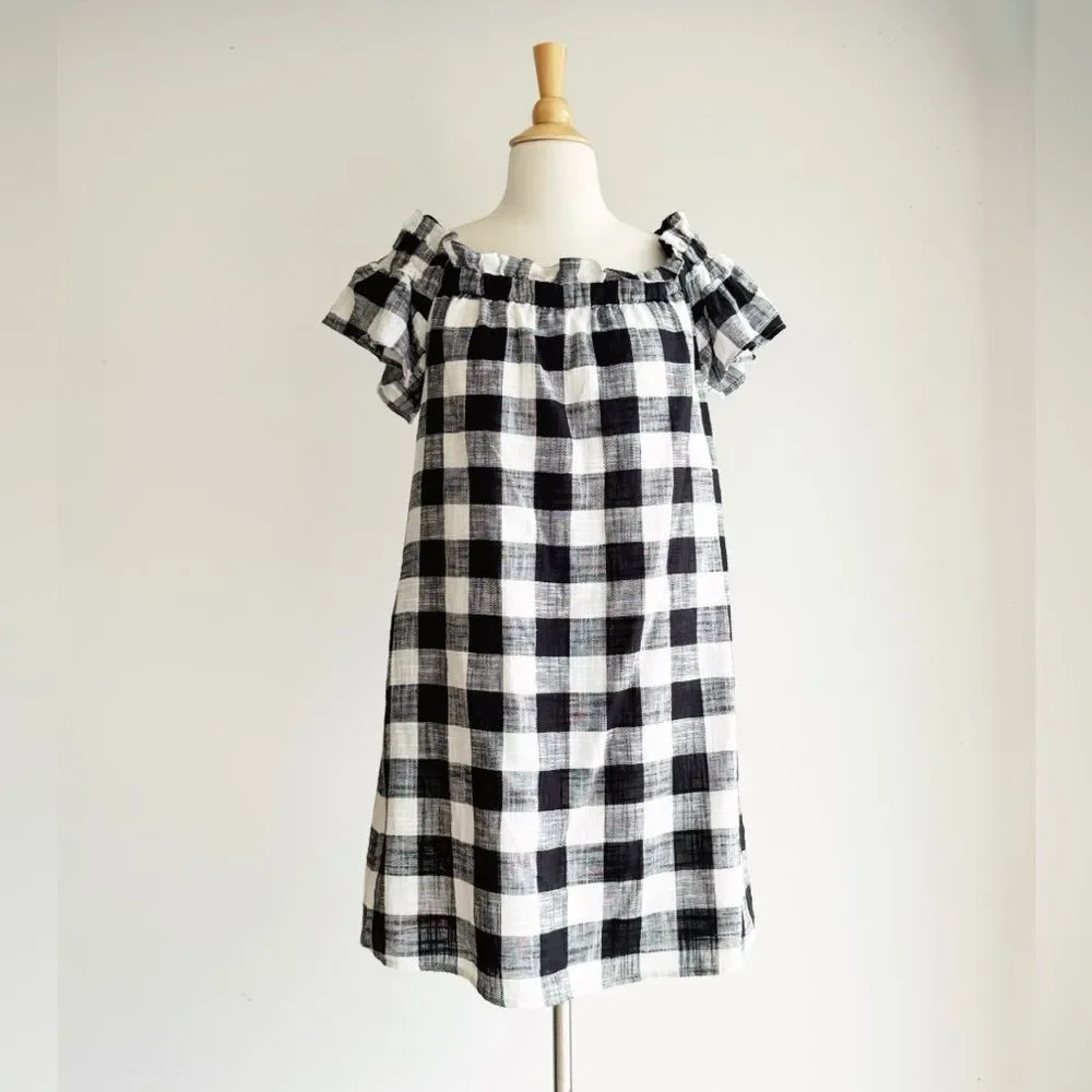 COREY LYNN CALTER | Black and White Linen Blend Gingham Dress | XS